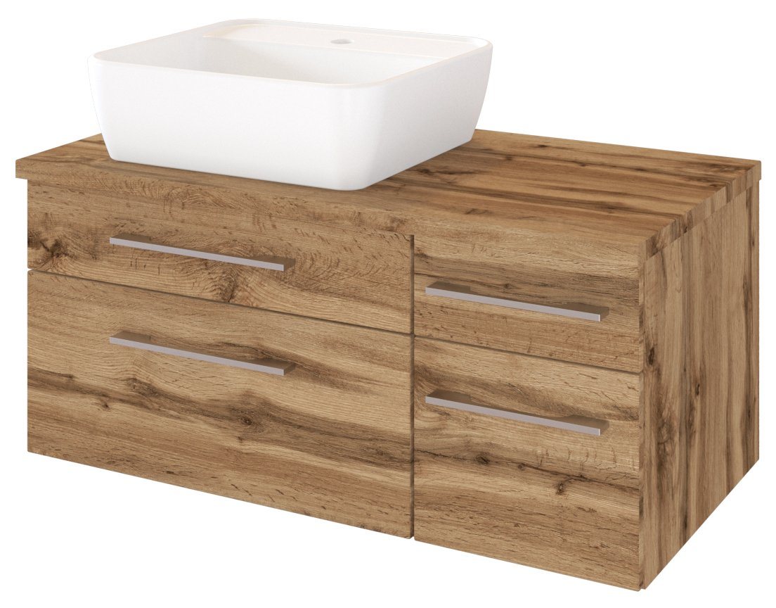 HELD MÖBEL Waschtisch-Set Waschtisch Davos 90 cm (links) mit 4 Auszügen Wotaneiche/Wotaneiche von HELD MÖBEL