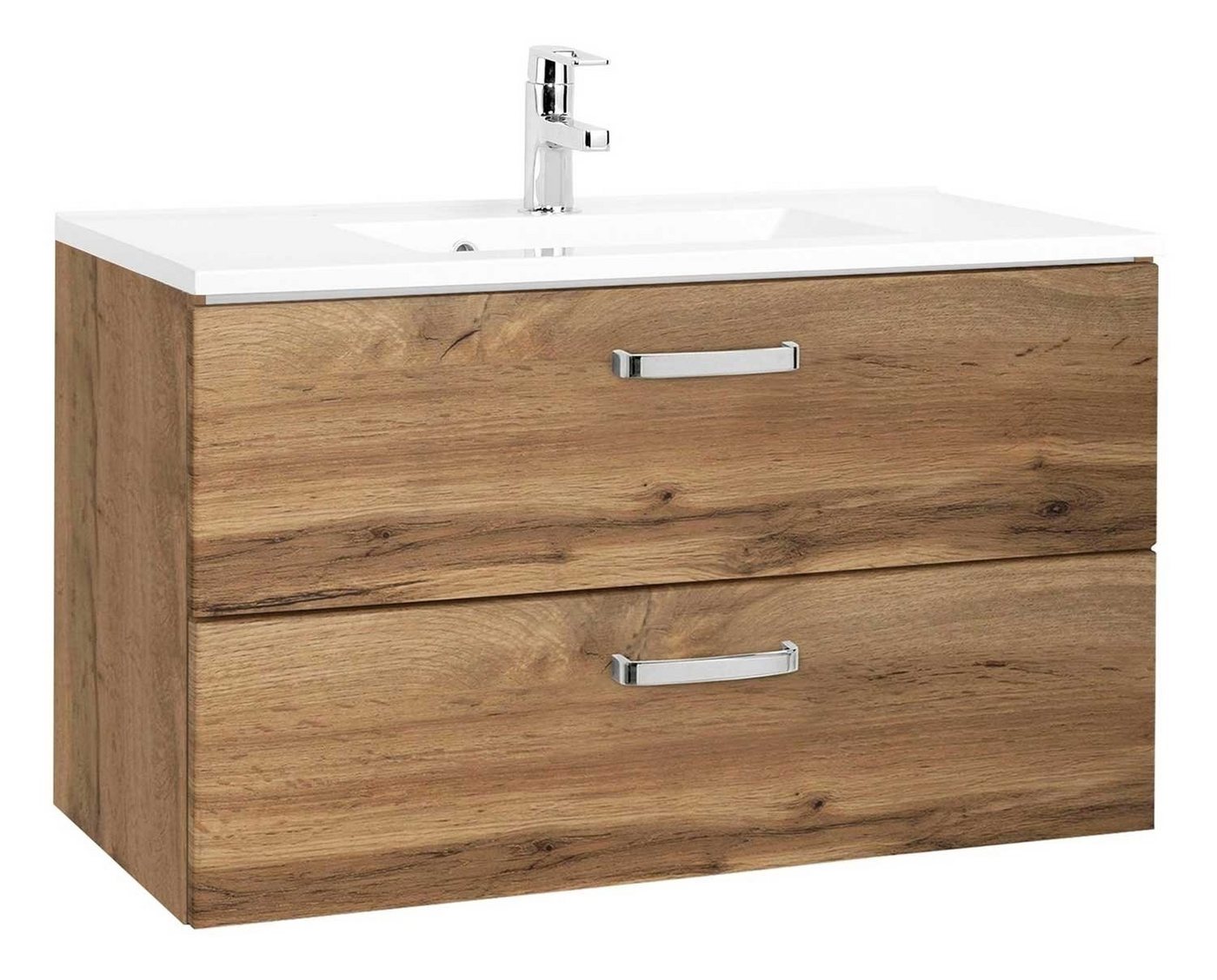 HELD MÖBEL Waschtisch-Set Waschtischkombination BOLOGNA, B 80 cm, (2-St), Wotan Eiche Dekor, mit 2 Schubladen, inkl. Mineralgussbecken von HELD MÖBEL