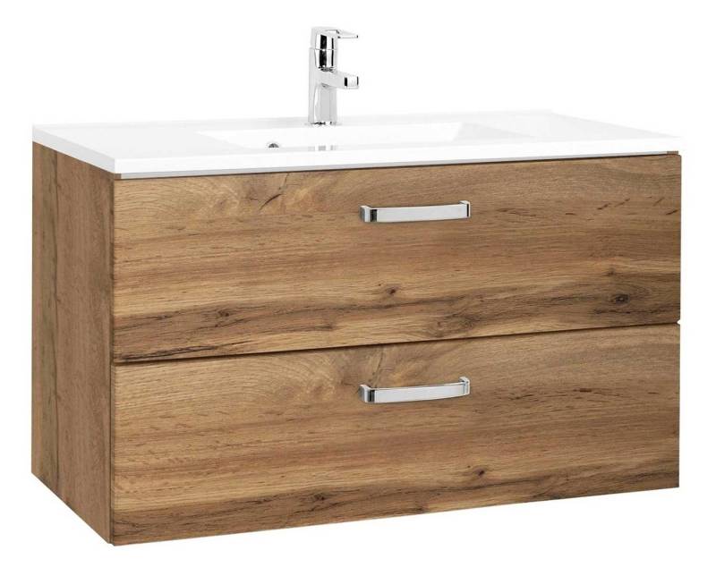 HELD MÖBEL Waschtisch-Set Waschtischkombination BOLOGNA, B 80 cm, (2-St), Wotan Eiche Dekor, mit 2 Schubladen, inkl. Mineralgussbecken von HELD MÖBEL