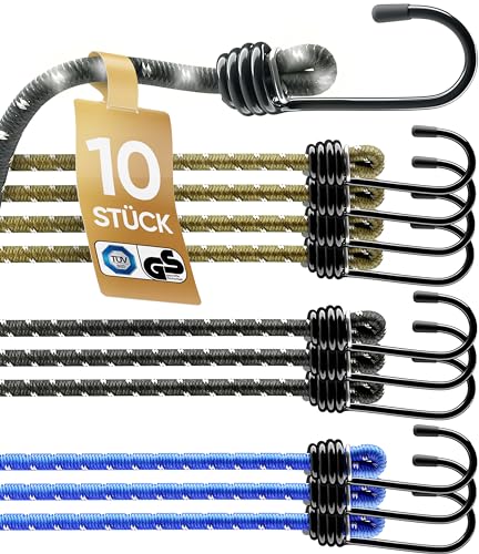 HELDENWERK 10er-Set Expander TÜV/GS geprüft mit Haken Elastisch in 30, 45, 75 und 100cm I Spanngummi mit Haken für Transport, Camping & Sicherung I Spannseil, Gummispanner & Gepäckspanner (45cm) von HELDENWERK