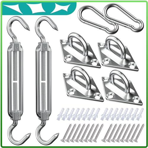 Sonnensegel Befestigung Set Dreieckig Viereckig - 304 Edelstahl M6 Rechteckig Sonnensegel Spanner Sonnensegel Zubehör, Wandhalterung Sonnensegel Spannsystem Befestigungsset Sonnensegel Halterung Haken von HELEMAN