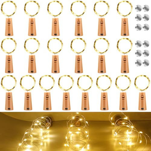 Flaschenlicht 20 x 20 LED Flaschenlicht mit 12 Ersatzbatterien (LR44), Warmweiß Lichterketten für flaschen korken Batterie Weinflasche Lichter für Flasche DIY, Dekor Weihnachten Party Hochzeit von HELESIN