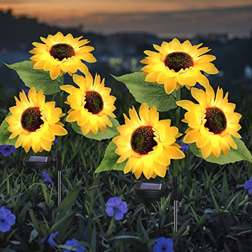 HELESIN Solarlampen für Außen Deko, 2 Stück Solarleuchten mit 3 Solar Sonnenblumen, Wasserdicht Solar Gartenleuchte Dekoration, Sonnenblume Licht mit 20 LEDs für Garten, Terrasse, Weihnachtsdeko von HELESIN