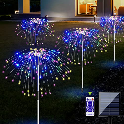 HELESIN Solarlampen für Außen Deko, 4 Stück 120LED Feuerwerk Lichter mit Timer und 8 Modi, IP65 Wasserdicht Gartendeko für Draußen, Solarleuchten Garten Deko für Terrasse, Rasen, Einweihungsgeschenk von HELESIN