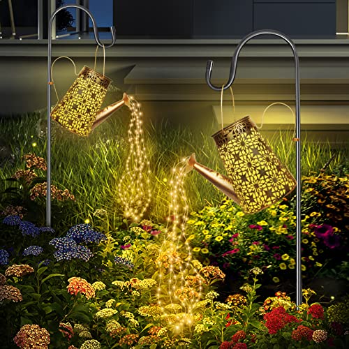 HELESIN Solarlampen mit Lichterkette Gießkanne Fairy Garden Light (2 Stück), LED Solar Giesskanne mit Lichterkette Aussen, Garten Kunst Lampe für Patio, Blumentopf und Rasen (Mit 2 Ständer) von HELESIN