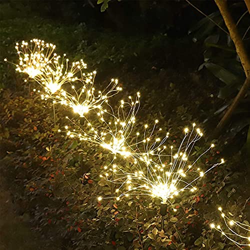 HELESIN Solarleuchte Garten, 4 Stück LED Solar Feuerwerk Licht, DIY Draussen Landschaft Licht Wetterfest Dekoratives für Garten Rasen Feld Terrasse Weg (Warmweiß) von HELESIN