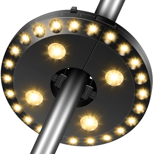HELESIN Sonnenschirm Beleuchtung, Sonnenschirm 28 LED Licht 3 Beleuchtungmodi Batterie Betrieben, Hell Sonnenschirm Licht für Garten Balkon Terassen Strand Party Camping Deko Warmweiß von HELESIN