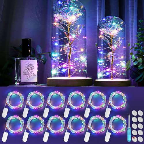 Lichterkette Batterie 2 m, 12 Stück 20 Led Lichterkette, Mini Lichterkette mit Batterie (34*CR2032), Wasserdicht Lichterkette Draht Klein decoration für Party, Weihnachten, Halloween (Mehrfarbig) von HELESIN