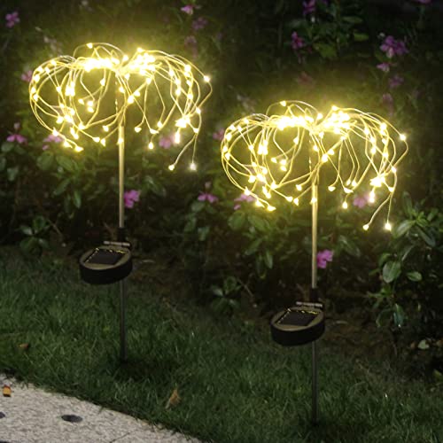 HELESIN Solarleuchte Garten, 2V 120AH Solar Feuerwerk Licht, 2 Stück Wasserdicht Solarlampen für Außen Garten mit 2 Beleuchtungsmodi für Garten Rasen Feld Terrasse Weg (Warmweiß) von HELESIN