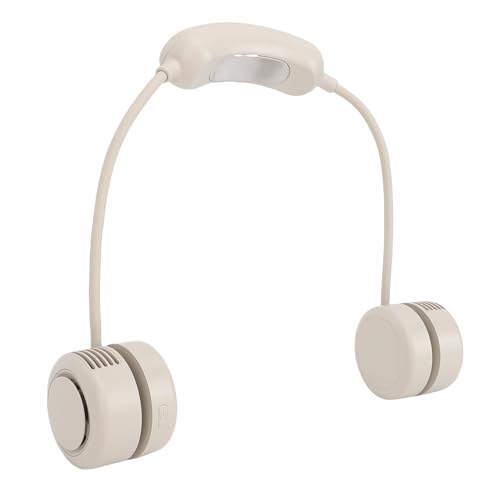 HELEVIA 3-Gang-Halshängelüfter, Ergonomisches Design Leiser, Tragbarer Kühllüfter mit Halbleitertechnologie, Faltbares Leichtes Gewicht, für Strand, Radfahren (Beige) von HELEVIA