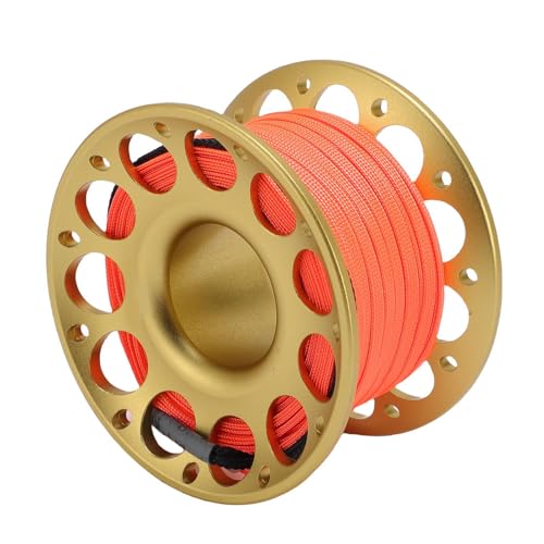 HELEVIA 30m / 98,43ft Scuba Diving Rolle, Luftfahrtaluminium mit Doppelten Haken, Multi -Purpose -Finger -Spulenrolle für Unterwasserexploration (Gold) von HELEVIA