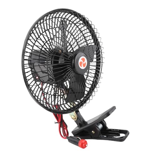 HELEVIA 8in Autokühlung Ventilator Zigarre Hellere Schwarze, Ruhige Metallclip auf Ventilator für Autowagen SUV RV -Bootsbus (DC24V) von HELEVIA