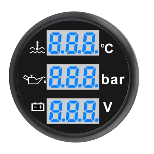 HELEVIA Bootswassertemperatur Öldruck Voltmeter 52mm Digitalanzeige Multifunktional IP67 Wassersicheres Dreifachmesser -Set (Schwarzes Zifferblatt -Abdeckung) von HELEVIA