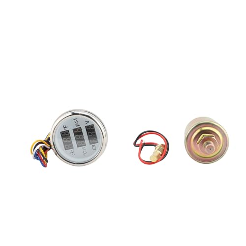 HELEVIA Digitalauto -Bootsanzeige 3 in 1 Design 52 Mm Multifunktionaler Hintergrundbeleuchtung Öldruck Wassertemperaturanzeige (Weißes Zifferblatt Silberabdeckung) von HELEVIA