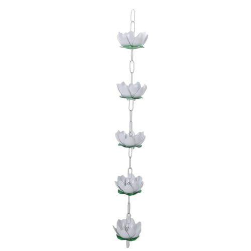 HELEVIA Grabenabfluss Regenkette, Außenrinnen Regenwasser Aluminiumfänger mit Haken 5 Blumen, für Eurobe weiß 110 cm von HELEVIA