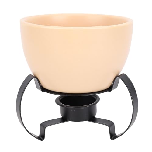 HELEVIA Käsefondue-Topf und Gabeln, Keramik-Hot-Pot-Set mit Metallständer, Keramik-Käsefondue-Topf-Set Im Europäischen Stil, Zum Schmelzen von Käse, Eiscreme und Schokolade (Beige) von HELEVIA