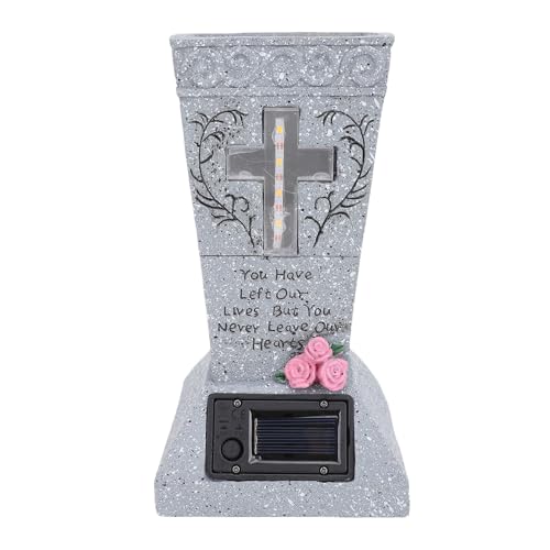 HELEVIA Solar Cemetery Grabvase, Gedenkgravestone -Dekorationen, Harz Grabsteinvase mit LED -Bodenstake -Einstellbares Entwässerungssystem für Blumen von HELEVIA