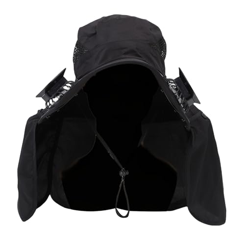 HELEVIA Solarfächerhut, Multifunktional Regenabsichtige Nackenklappe, Verstellbarer Luftvolumenfischerhut mit Solarfan für Männer und Frauen (Schwarz) von HELEVIA