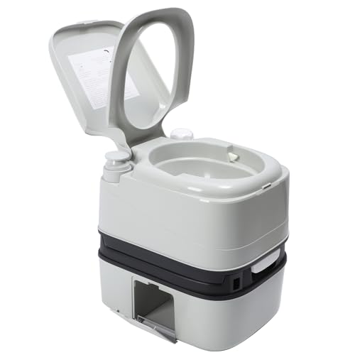 HELEVIA Tragbare Toilette für Wohnmobile (6,3 Gallonen) mit Kolbenpumpe und Füllstandsanzeige, Zwei Auslässen, ABS-Material, 200 Kg Tragkraft, Wasserstandsanzeige, für Auto-, Boot- und (Grau) von HELEVIA