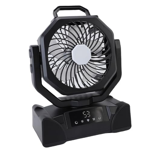 HELEVIA Tragbarer Lüfter mit LED Light Fernbedienung, 20000 -mAh -Batterieantrieb Wiederaufladbarer Kühlventilator für Camping -Fischen Im Freien (F14 Schwarz) von HELEVIA