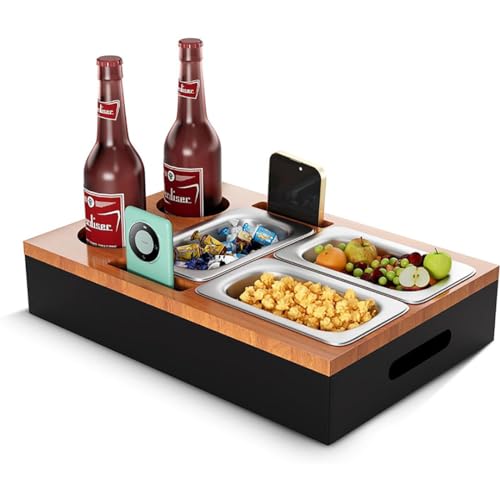 HELGATALLT Couch Organizer -Couchbar Snackbox mit Zwei Snackschalen, Organizer, Flaschenhalter für Tassen und Gläser - Couch bar, Sofa Butler, Sofa Tablett Snackbar, Snackbox (Schwarz) von HELGATALLT