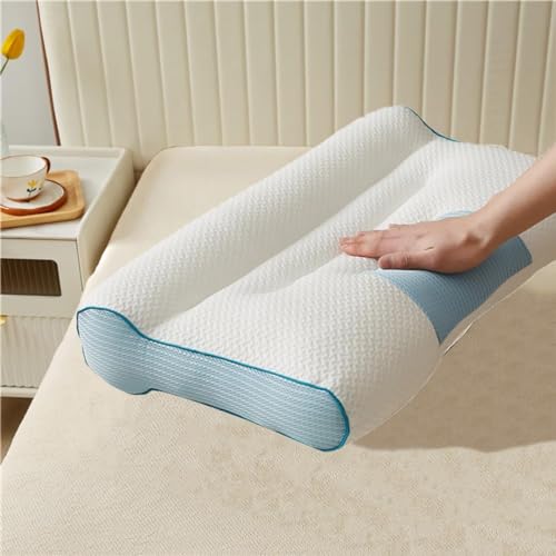 HELGATALLT Nackenkissen mit Gegenzug, Ergonomisches Nackenstützkissen, Zervikale Orthopädisches Kopfkissen für Nacken und Schulterschmerzen, Kopfkissen für Seiten und Rückenschläfer (blau) von HELGATALLT