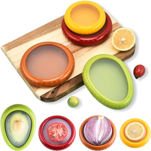 4 Stück Obstaufbewahrungsbox aus Silikon, Wiederverwendbar Obst Gemüse Sparer,Transparente Aufbewahrungsboxen für Zwiebel,Tomate,Zitrone,Avocado,Gemüse die Frischhaltung von Lebensmitteln von HELGATALLT