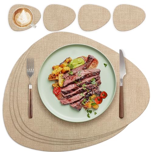 HELI MIAO Platzsets & Untersetzer (4er Set) - Abwaschbare Tischsets mit Lederoptik - Doppelseitigen wasserdicht & rutschfest - Platzdeckchen Telleruntersetzer Für Familienessen - (Oval,Rosa) von HELI MIAO