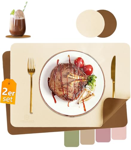 HELI MIAO Tischsets Abwaschbar,Platzsets Abwischbar,Tischset Leder,Hitzebeständig Doppelseitigen I 2er Set Platzdeckchen Lederoptik mit Untersetzer,Tischuntersetzer,Platzdecken beige+braun HELI MIAO Tischsets Abwaschbar,Platzsets Abwischbar,Tischset Leder,Hitzebeständig Doppelseitigen I 2er Set Platzdeckchen Lederoptik mit Untersetzer,Tischuntersetzer,Platzdecken beige+braun von HELI MIAO