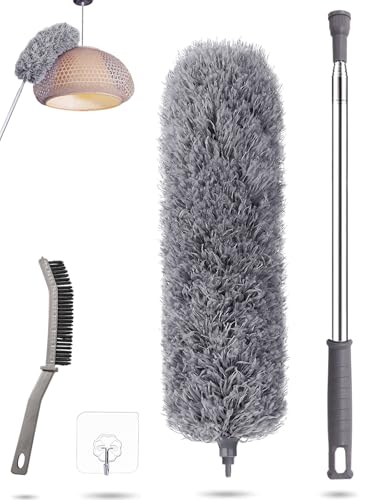Staubwedel Teleskop Waschbar,Staubwischer Stange und Biegbar Eckbesen,Duster Mikrofaser Edelstahl mit teleskopstange lang ausziehbar bis 240cm von HELI MIAO
