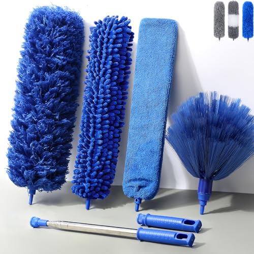 Staubwedel Teleskop Waschbar,Staubwischer Teleskop Stange und Biegbar Eckbesen,Duster Mikrofaser Edelstahl mit teleskopstange lang ausziehbar bis 245cm,Staubbürste für Lücken Decken Spinnweben blau 6 von HELI MIAO