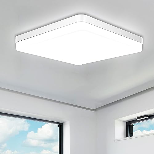 HELIOTION LED Deckenleuchte Weiß 36W 6500K Deckenlampe Flach 23cm für Wohnzimmer, Schlafzimmer, Küchenlampe, Flur, Balkon, Esszimmer, Neutrales, Quadrat IP44 Wasserdicht von HELIOTION