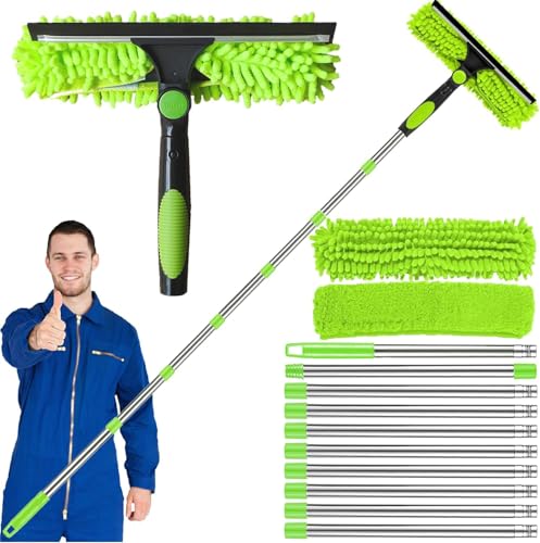 HELISAN 4,5M Extra Lange Fensterwischer Set, 3-in-1 Fensterputzer mit 10 Verlängerungsstangen, 2 Mikrofasertuchbürsten & Abzieher, Teleskop Fensterwischer für Hohe Fenster, Wände, Autoglas von HELISAN
