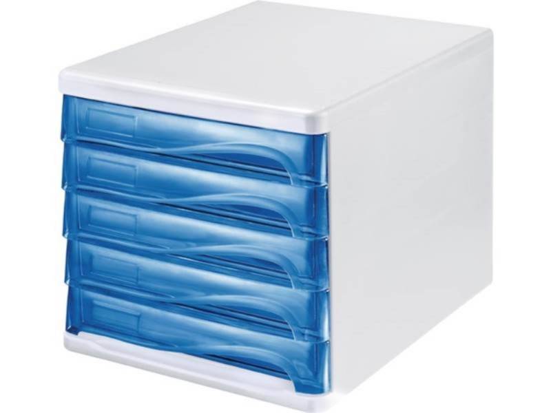 HELIT Schublade HELIT H61294-30 Ablagebox 5 Schubladen lichtgrau/blautransparent Kuns von HELIT