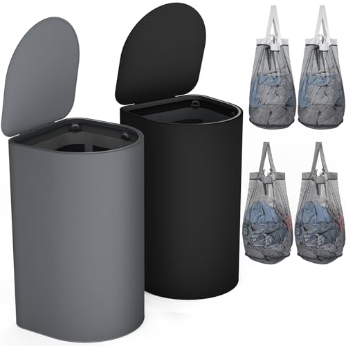 HELLKOPF 2er Pack Wäschekorb mit Deckel 140L Groß Kapazität - Wäschesammler mit 2 Fächer zum Sortieren der Schmutzwäsche, 4 Abnehmbar Innensäcke, Laundry Baskets Einfach Montieren, SchwarzDunkelgrau von HELLKOPF