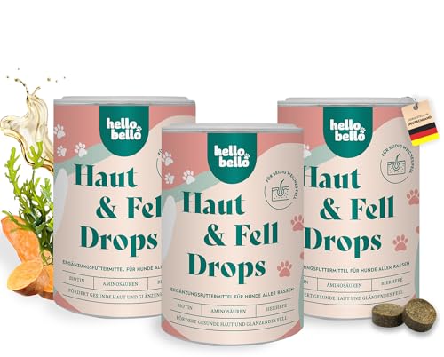 HELLOBELLO Haut & Fell Drops für Hunde 3 x 350 g - Mit Algenöl, Bierhefe & Biotin für weiches, glänzendes Fell & gesunde Haut ohne Juckreiz von HELLOBELLO