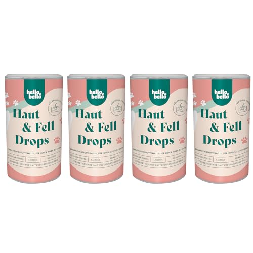 HELLOBELLO Haut & Fell Drops für Hunde 4 x 350 g - Mit Algenöl, Bierhefe & Biotin für weiches, glänzendes Fell & gesunde Haut ohne Juckreiz von HELLOBELLO