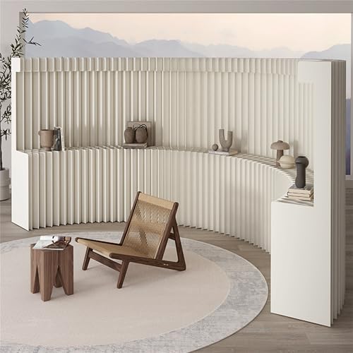 Klappbarer Paravent Raumteiler Sichtschutz mit Regal, Tragbare Privatsphäre Trennwand für Zuhause/Büro/Geschäft/Ausstellung/Studio, Verschiedene Formen, Einfach zu Bedienen von HELLOPAPO