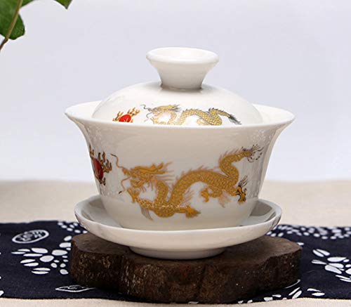 HELLOYOUNG Chinesische Traditionen GAI Wan Teeservice Bone China Teesets Dehua Gaiwan Tee Porzellantopf Set für Reisen Schöner und einfacher Wasserkocher (03) von HELLOYOUNG