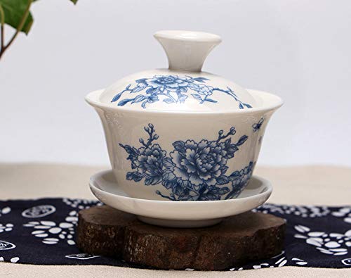 HELLOYOUNG Chinesische Traditionen GAI Wan Teeservice Bone China Teesets Dehua Gaiwan Tee Porzellantopf Set für Reisen Schöner und einfacher Wasserkocher (04) von HELLOYOUNG