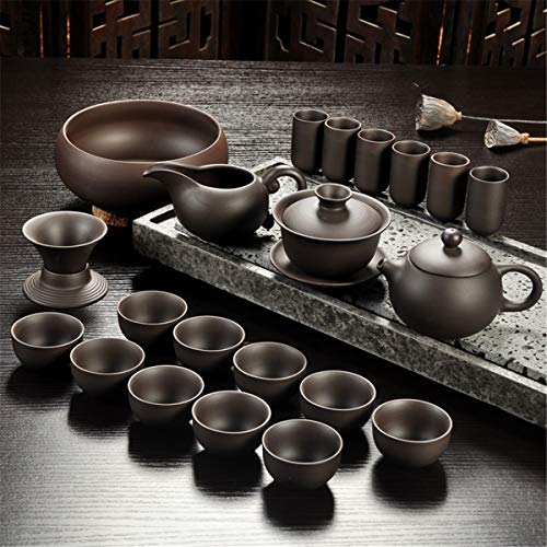 HELLOYOUNG Yixing Lila Sand Tee Set schwarz/rot Keramik Kung Fu Teekanne, handgemachte Lila Sand Teekanne Teetasse Gaiwan Terrine Tee Zeremonie (02) von HELLOYOUNG