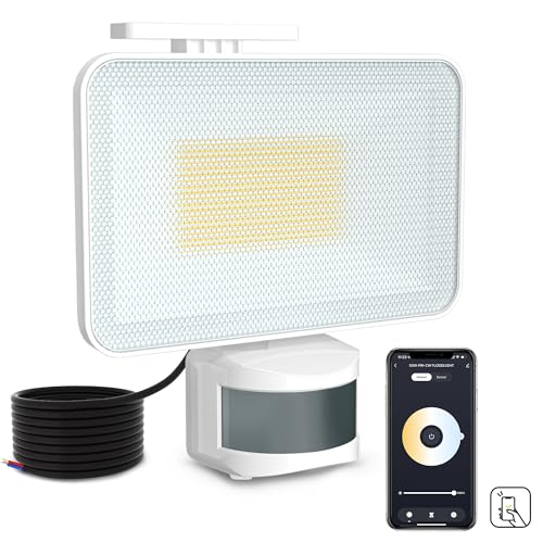 HELLYMOON 50W LED Strahler mit Bewegungsmelder Außen, 5000LM Led Strahler Außen, APP Steuerung 6500K Kaltweiß Scheinwerfer, IP65 Wasserdichte Led Fluter Außen für Garten, Hof, Garage, Haus, Fabrik von HELLYMOON