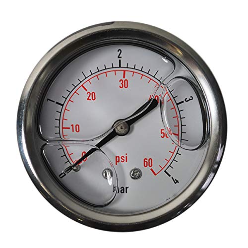 HELO '175329-2' Glycerin gefüllte 0-4 bar Manometer, 63 mm Ø, 1/4" Anschlussgewinde hinten, für gasförmige und flüssige Medien von Helo