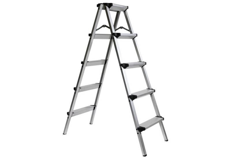 HELO24 Doppelleiter Alu Leiter Klapptritt Trittbank 150 kg Klappbar D5 - 2x5 Stufen von HELO24
