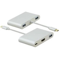 Helos - Dockingstation, usb 3.1 Type-C St/3xUSB 3.0/HDMI/Type-C Bu, premium silber von HELOS