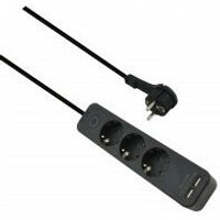 Helos - Steckdosenleiste advanced, 3-fach, USB-Charger schwarz, 1,5m, mit Schalter (262818) von HELOS