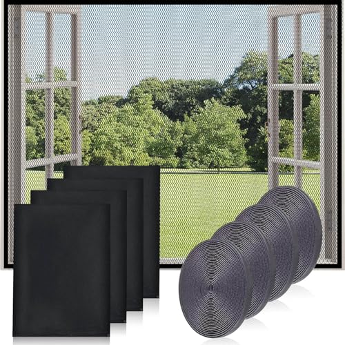 4 Stück Fliegengitter Fenster, 150x130cm Moskitonetze Fenster mit 4 Rollen Selbstklebend, Zuschneidbar Mückenschutz Fenster, Moskitonetze Fenster,Unsichtbares Fenstergitter Hält/Fliegen von HELOVGE