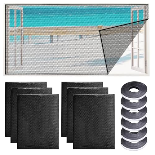 Fliegengitter Fenster, 6 Stück 150x130cm Moskitonetze Fenster mit 6 Rollen Selbstkleben, Zuschneidbar Mückenschutz Fenster, Schwarz Hohe Dichte Mückengitter für hält Mücken Fliegen Käfer Draußen von HELOVGE