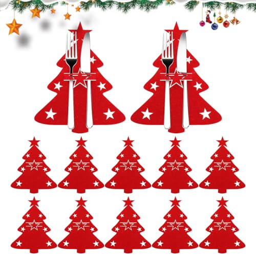 HELOVGE 12 Stück Besteckhalter Weihnachten Filz,Weihnachts Bbestecktasche,Weihnachtsmann Bestecktasche Weihnachten,Filz Bestecktasche,für weihnachtstischdekoration Party Küche. von HELOVGE