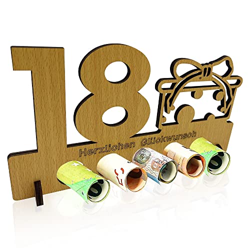 HELOVGE 18. Geburtstag Geldgeschenk Holz,Holzaufsteller Für Geld- Geschenk,Geburtstag Jubiläum Geschenke Aus Holz,18.Geburtstag - Geburtstag Jubiläum - Geschenke Für Freunde, Familie. von HELOVGE